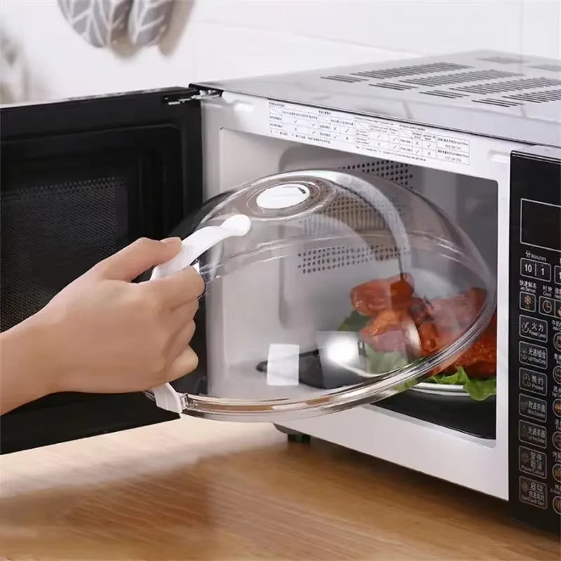 Microwave Food Splash Guard with Handle - Transparent Cover for Oven Heating and Cooking Utensils