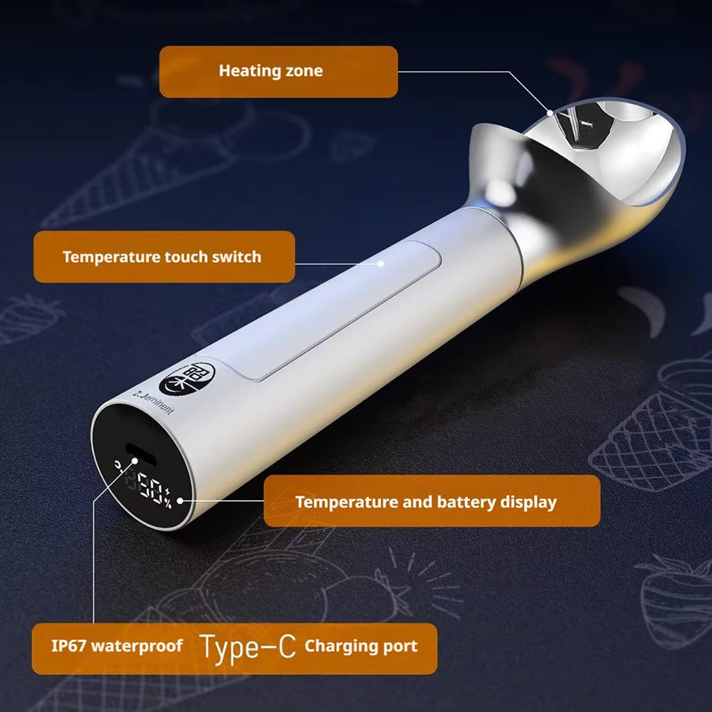 Rechargeable Electric Ice Cream Scoop with LED Display - Effortless Scooping for Ice Cream Enthusiasts, Ideal Kitchen Gift