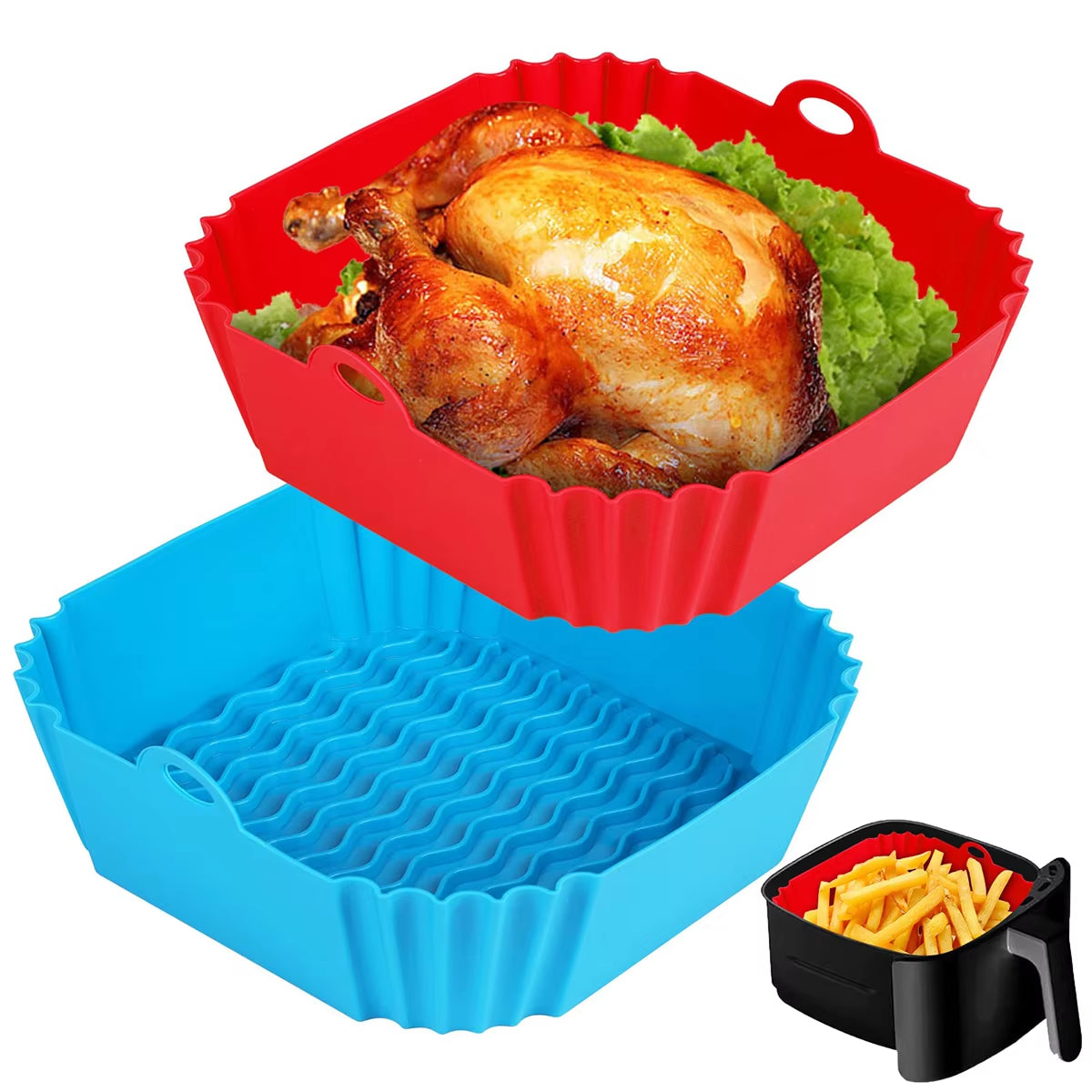 Square Silicone Air Fryer Inserts and Liners - Reusable Accessories for Air Fryers, Ovens, and Microwaves