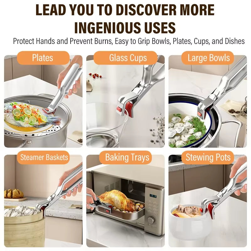 Stainless Steel Gripper Clips Hot Dish Plate Anti-Scald Clip Non-Slip Bowls Clamp Holder for Frying Pans Air Fryer Steamers Oven