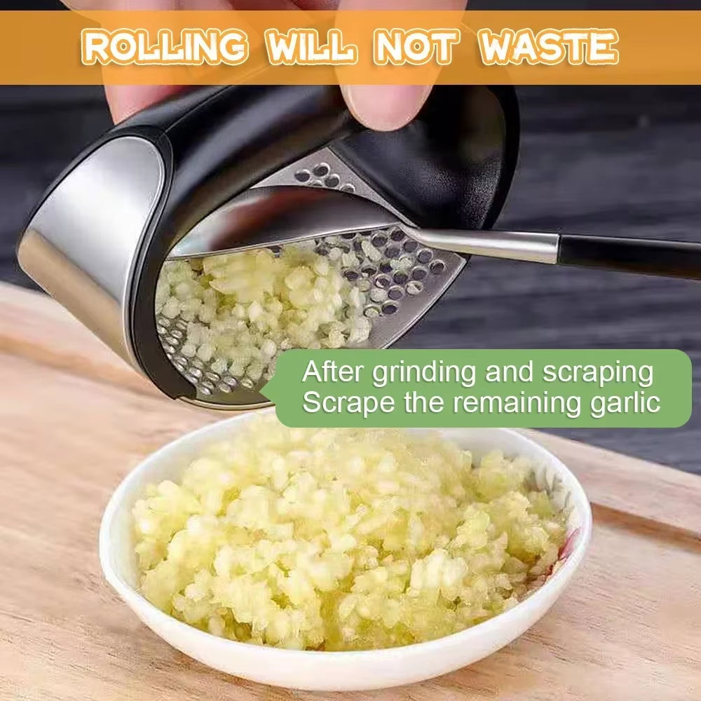 Stainless Steel Manual Garlic Press and Chopper - Versatile Kitchen Tool for Fruits and Vegetables