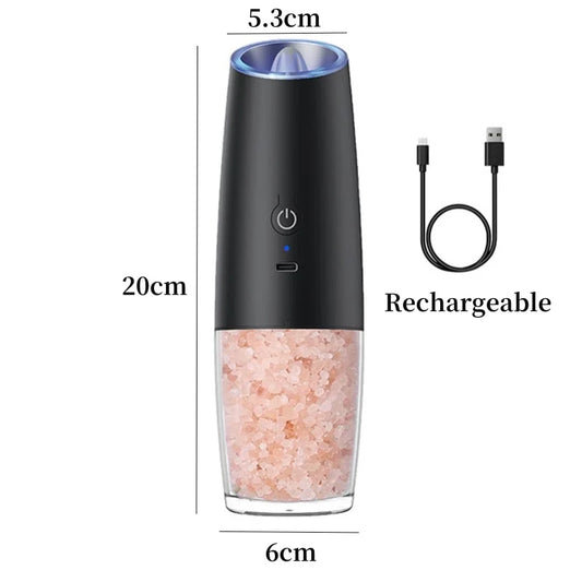 Gravity Induction Electric Salt and Pepper Grinder Set with USB Charging - Professional Spice Shakers and Seasoning Bottles for Kitchen Use