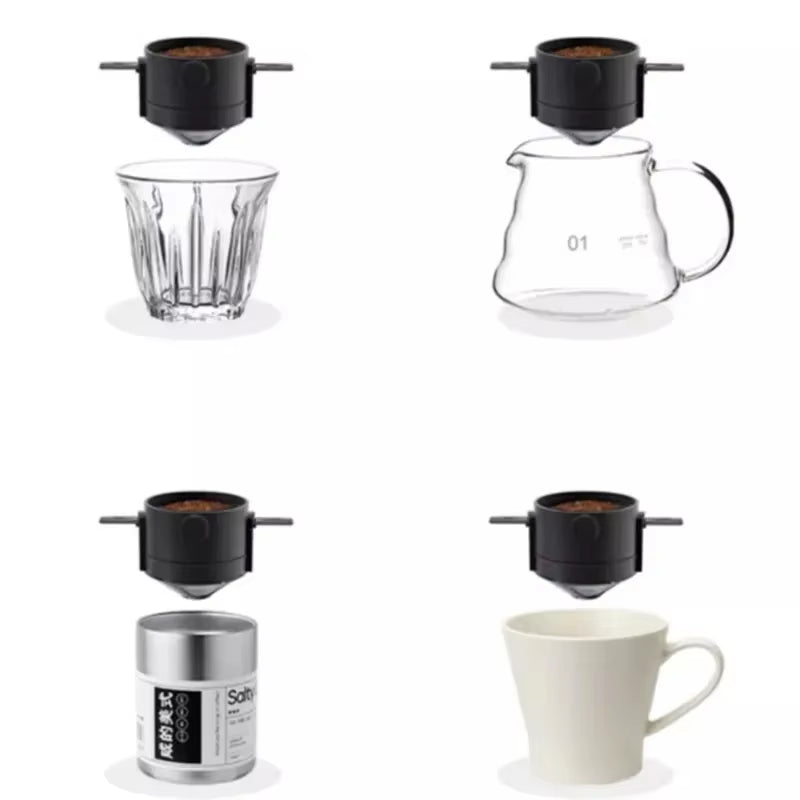 Stainless Steel Portable Hand-Brewed Coffee Filter Cup with Drip-Free Design and Bottom Tray