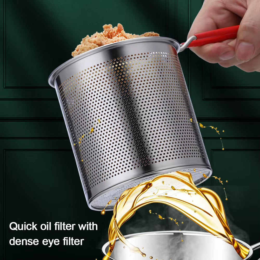 304 Stainless Steel Deep Frying Pot with Strainer - Professional Tempura Fryer Pan for French Fries and Chicken Cooking Tools