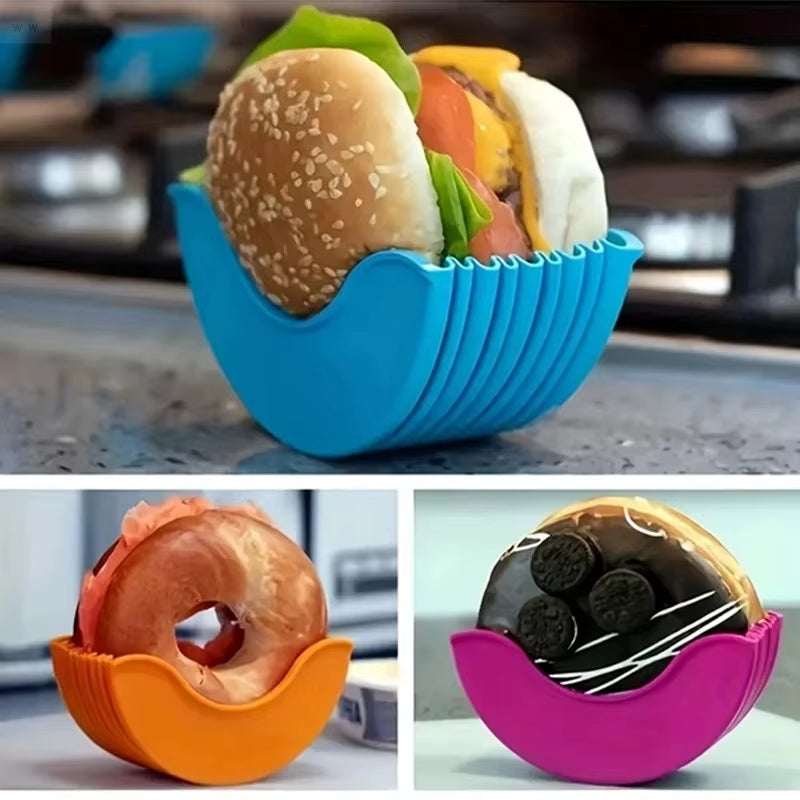 Set of 4 Retractable Hamburger Holders - Washable Silicone Burger Clip Rack for Sandwiches and French Fry Sauces