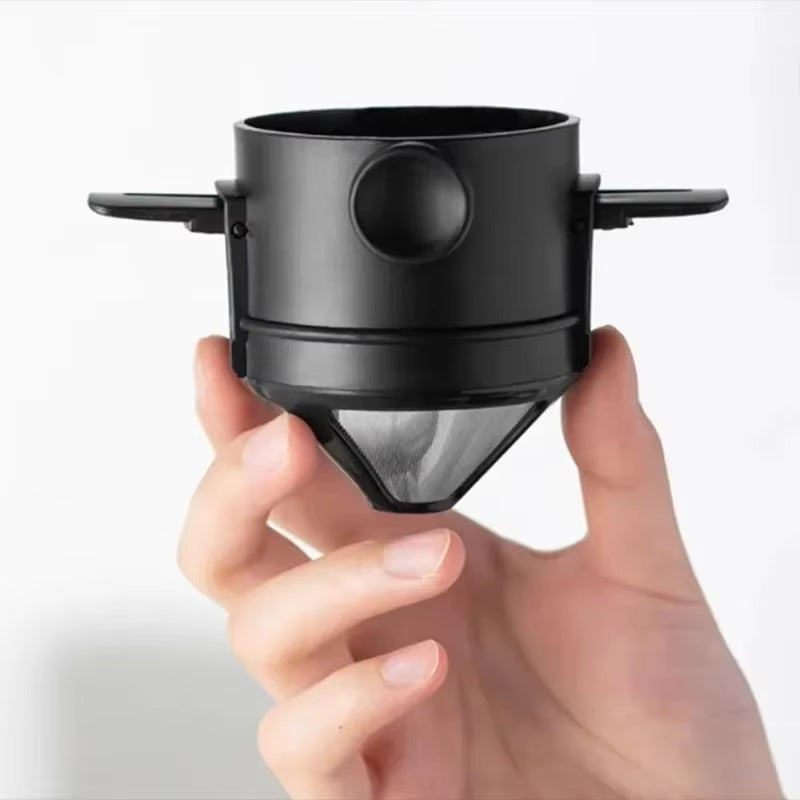 Stainless Steel Portable Hand-Brewed Coffee Filter Cup with Drip-Free Design and Bottom Tray
