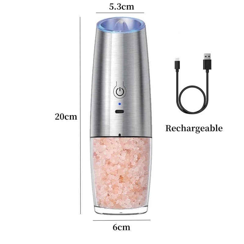 Gravity Induction Electric Salt and Pepper Grinder Set with USB Charging - Professional Spice Shakers and Seasoning Bottles for Kitchen Use