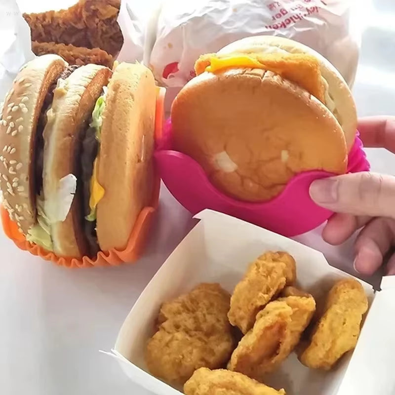 Set of 4 Retractable Hamburger Holders - Washable Silicone Burger Clip Rack for Sandwiches and French Fry Sauces