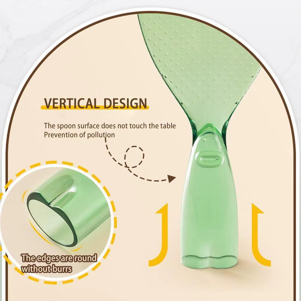 Transparent Non-Stick Rice Spoon with Stand, Cute Design for Safe Cooking and Serving Porridge