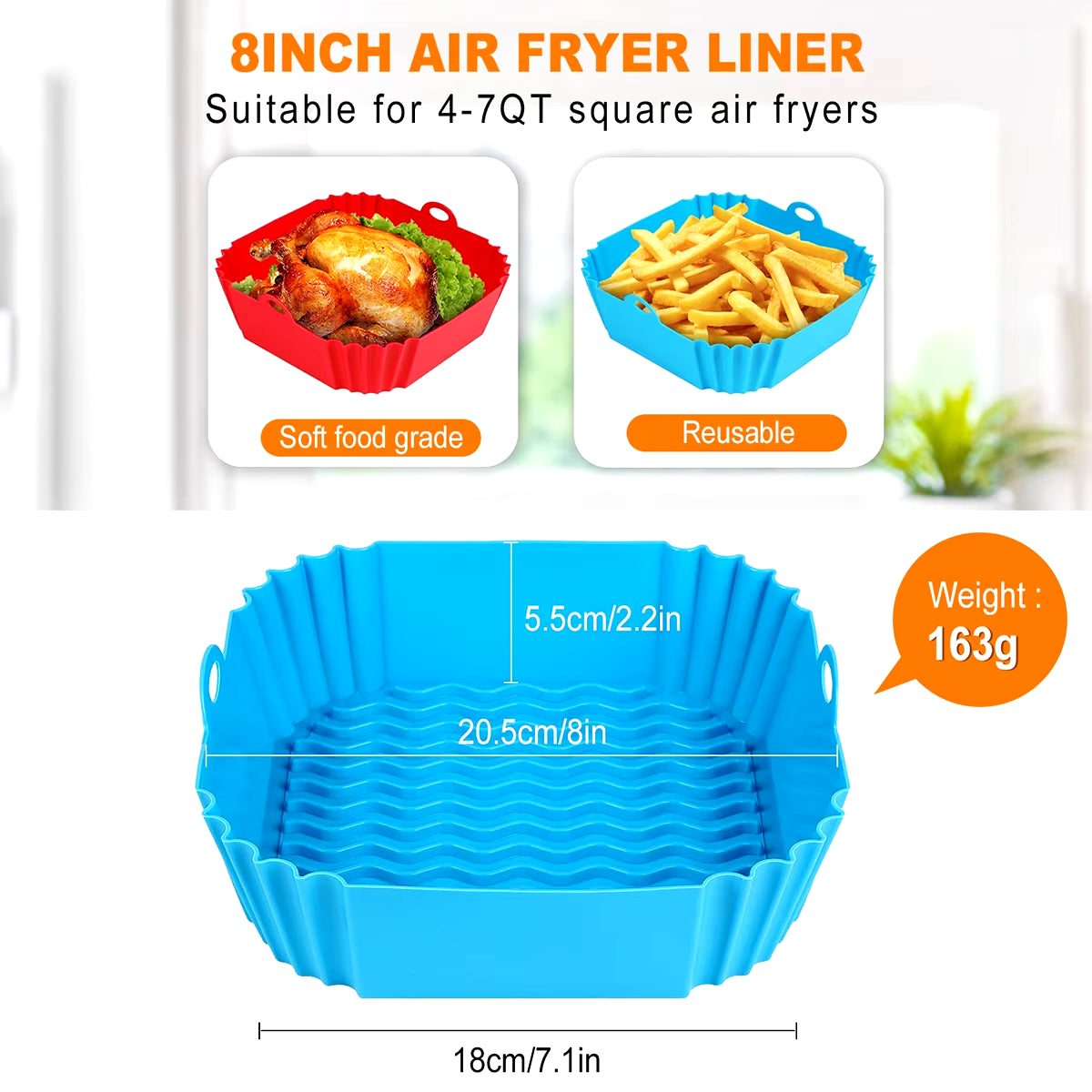 Square Silicone Air Fryer Inserts and Liners - Reusable Accessories for Air Fryers, Ovens, and Microwaves
