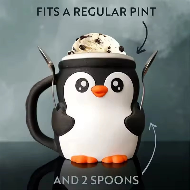 3D Printed “Pebbles the Penguin” Ice Cream Pint Container with Anti-Freeze Handle