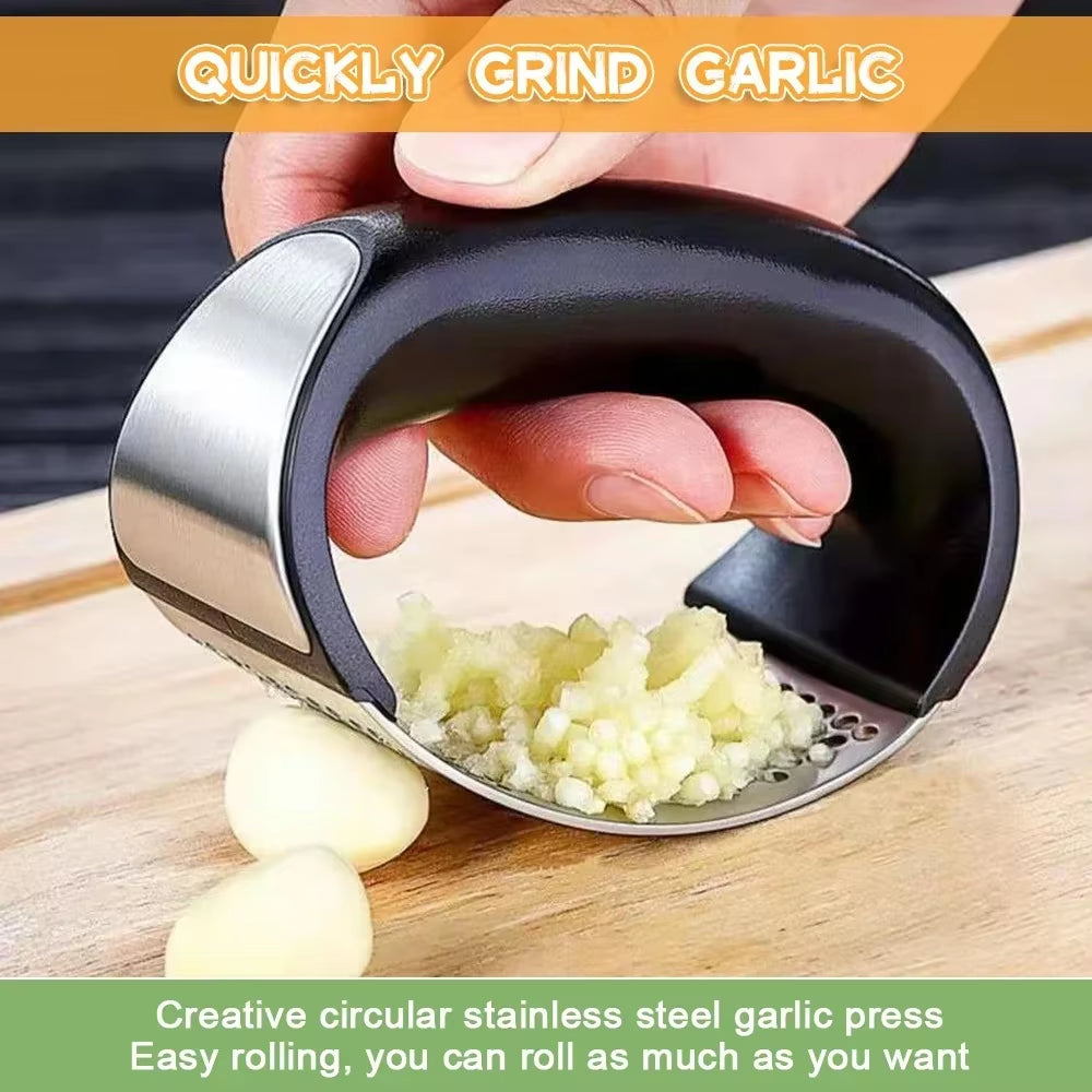 Stainless Steel Manual Garlic Press and Chopper - Versatile Kitchen Tool for Fruits and Vegetables