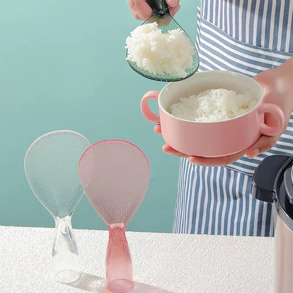 Transparent Non-Stick Rice Spoon with Stand, Cute Design for Safe Cooking and Serving Porridge