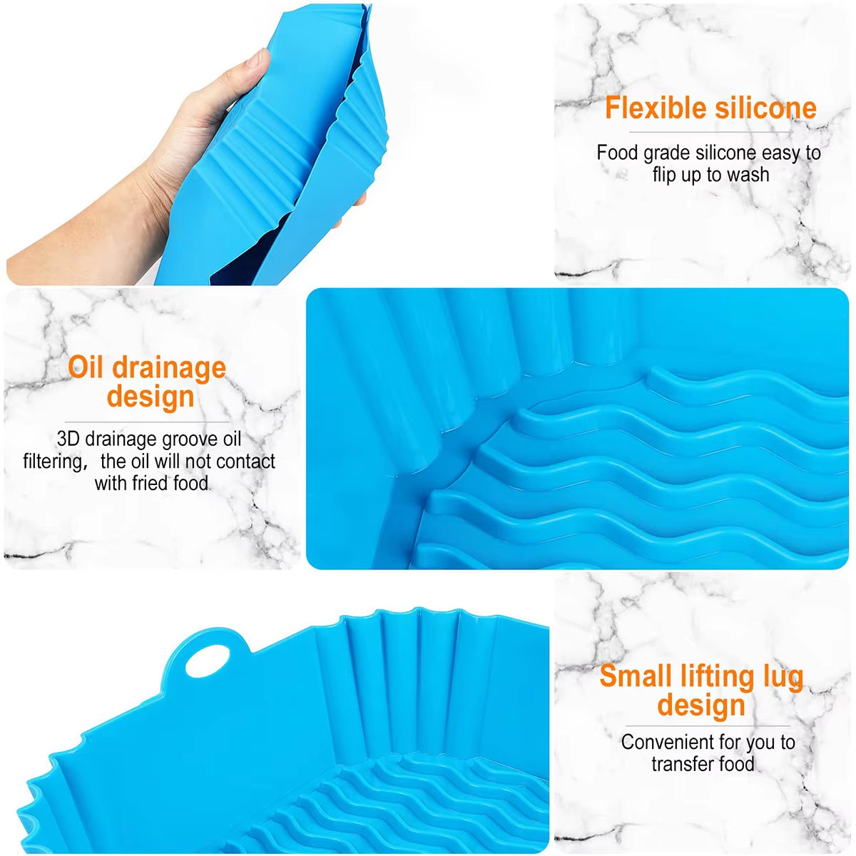 Square Silicone Air Fryer Inserts and Liners - Reusable Accessories for Air Fryers, Ovens, and Microwaves