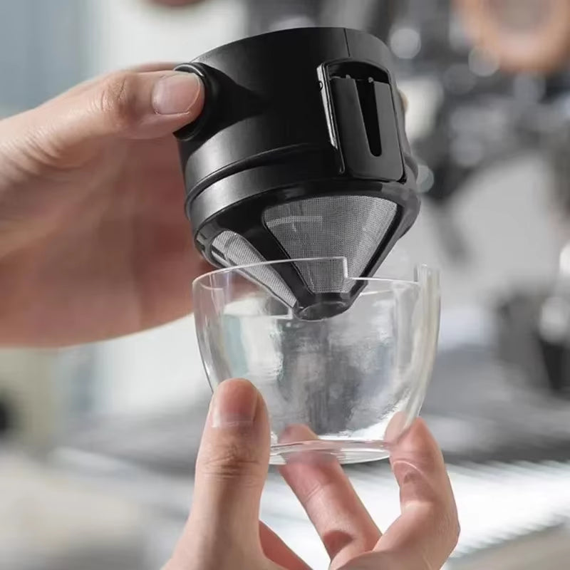 Stainless Steel Portable Hand-Brewed Coffee Filter Cup with Drip-Free Design and Bottom Tray