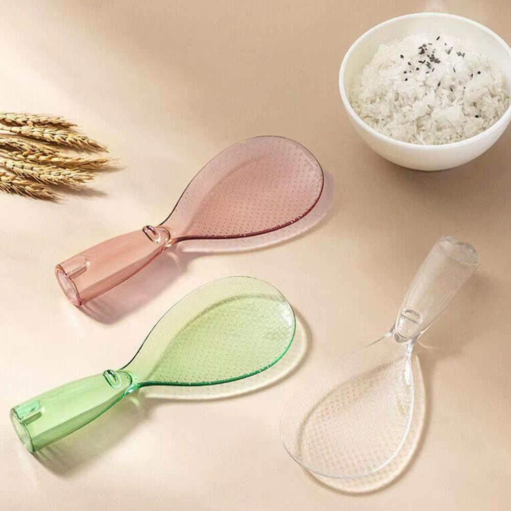Transparent Non-Stick Rice Spoon with Stand, Cute Design for Safe Cooking and Serving Porridge