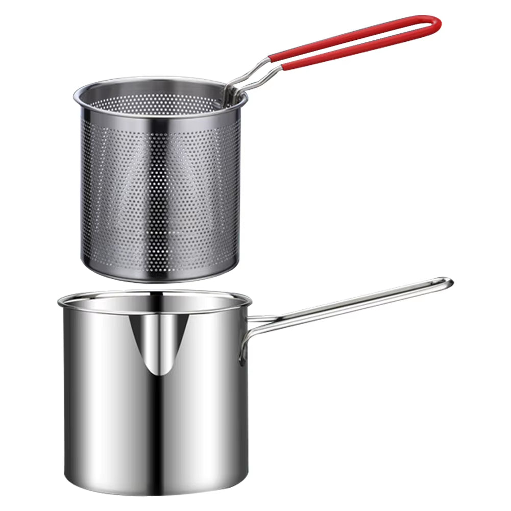 304 Stainless Steel Deep Frying Pot with Strainer - Professional Tempura Fryer Pan for French Fries and Chicken Cooking Tools