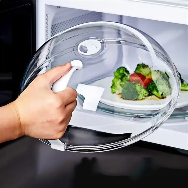Microwave Food Splash Guard with Handle - Transparent Cover for Oven Heating and Cooking Utensils
