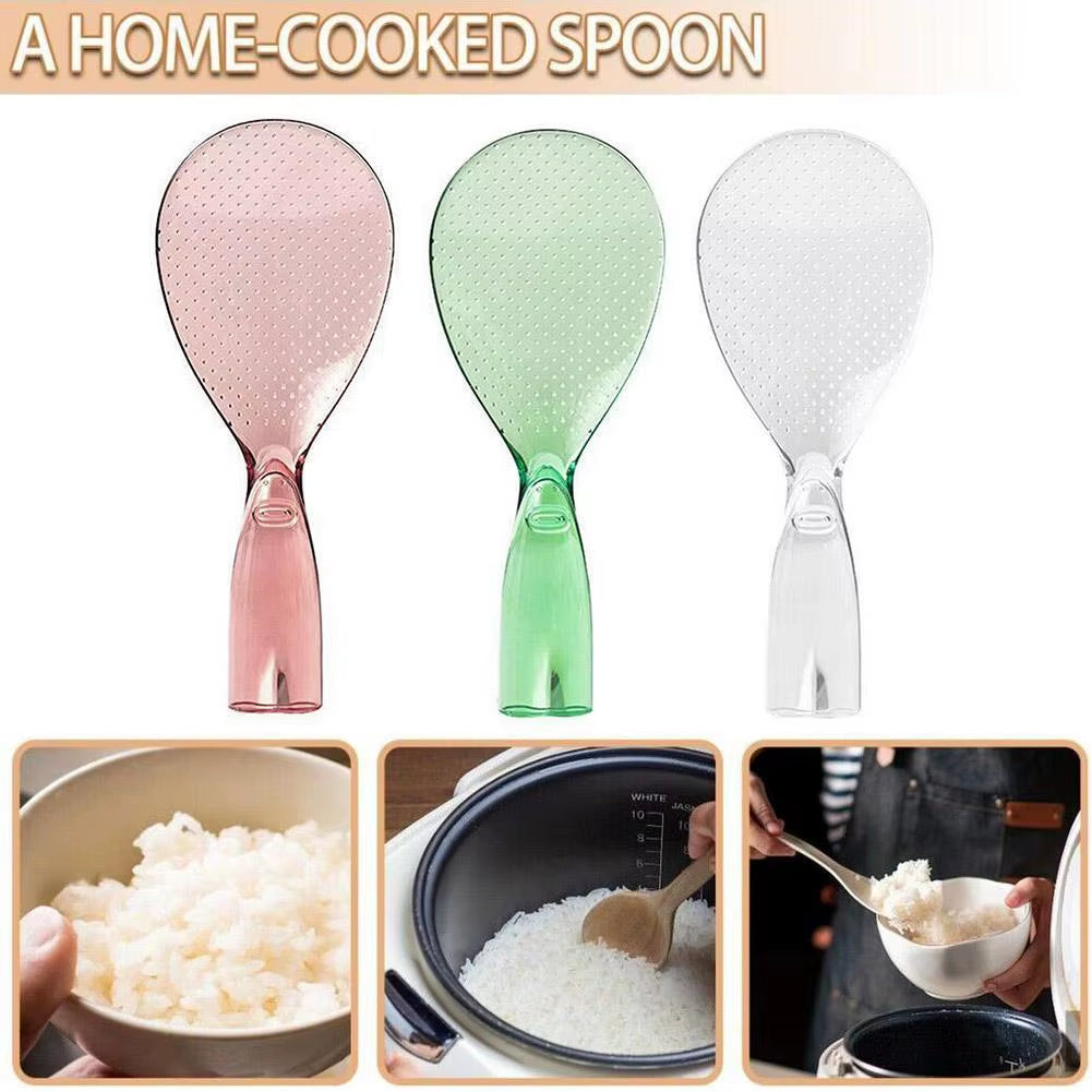 Transparent Non-Stick Rice Spoon with Stand, Cute Design for Safe Cooking and Serving Porridge