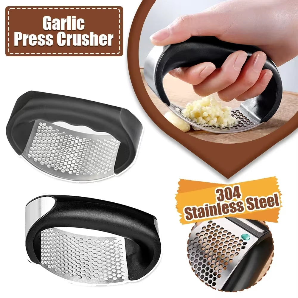 Stainless Steel Manual Garlic Press and Chopper - Versatile Kitchen Tool for Fruits and Vegetables