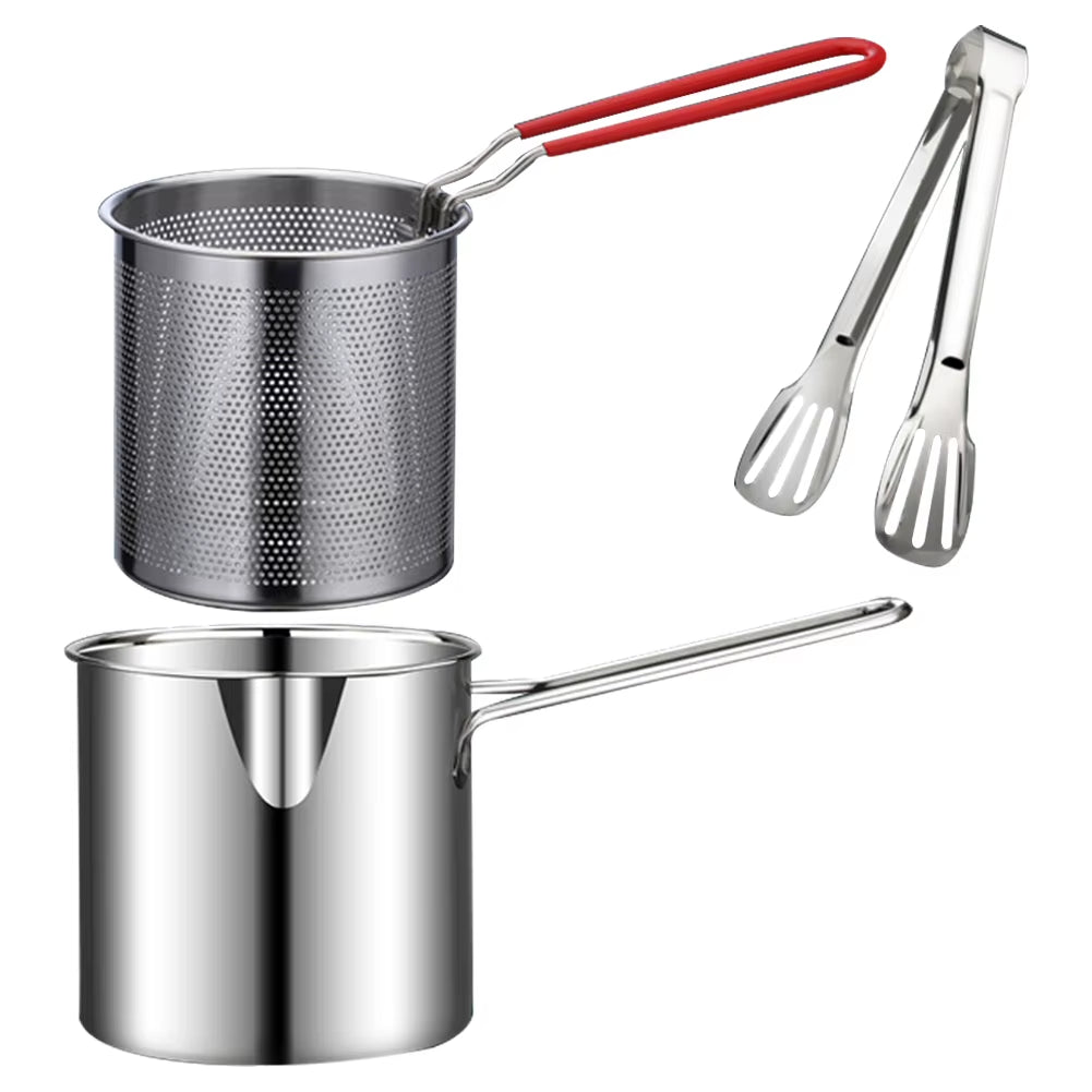304 Stainless Steel Deep Frying Pot with Strainer - Professional Tempura Fryer Pan for French Fries and Chicken Cooking Tools