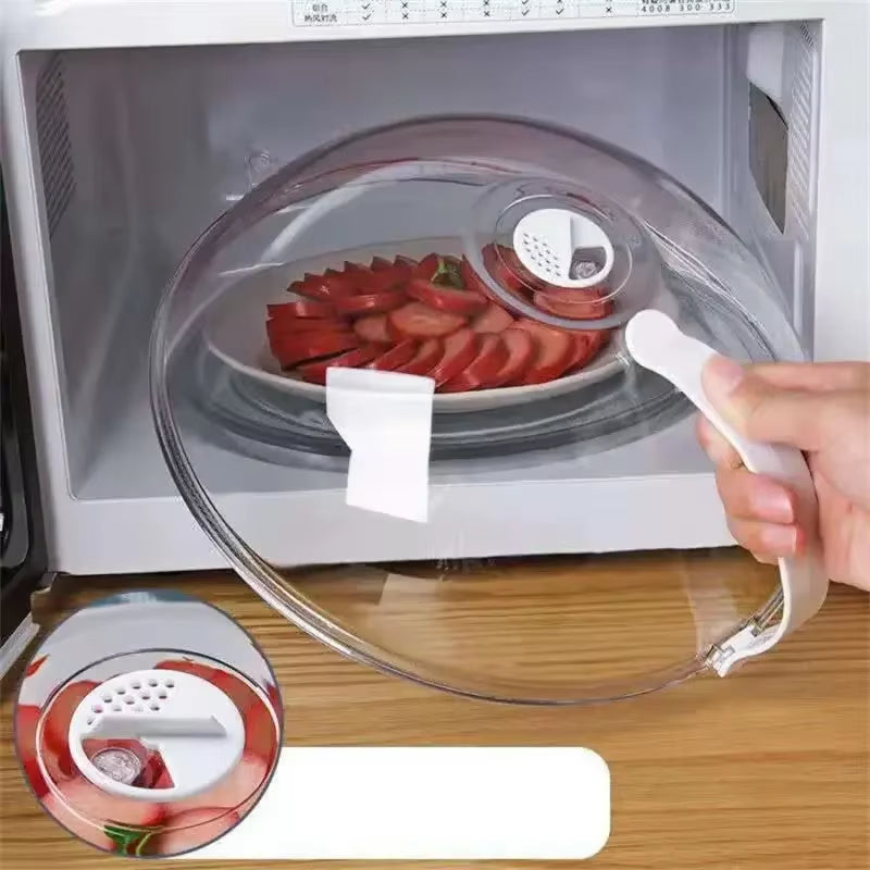 Microwave Food Splash Guard with Handle - Transparent Cover for Oven Heating and Cooking Utensils