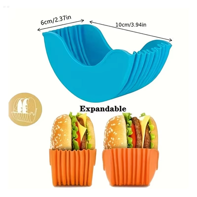 Set of 4 Retractable Hamburger Holders - Washable Silicone Burger Clip Rack for Sandwiches and French Fry Sauces