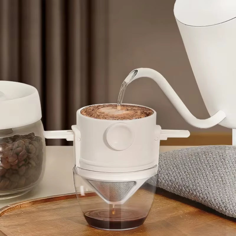 Stainless Steel Portable Hand-Brewed Coffee Filter Cup with Drip-Free Design and Bottom Tray