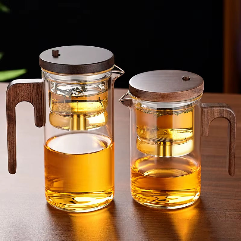 Water Separation Inner Container Teapot One Click Magnetic Switch Tea Separation Filtration Glass Tea Pot Wood Handle Teapot